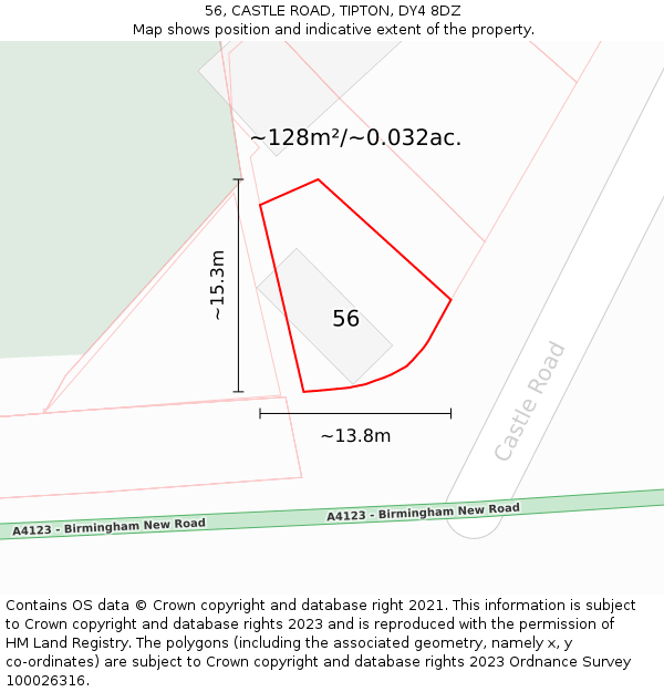 56, CASTLE ROAD, TIPTON, DY4 8DZ: Plot and title map