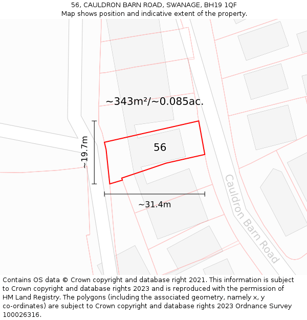 56, CAULDRON BARN ROAD, SWANAGE, BH19 1QF: Plot and title map