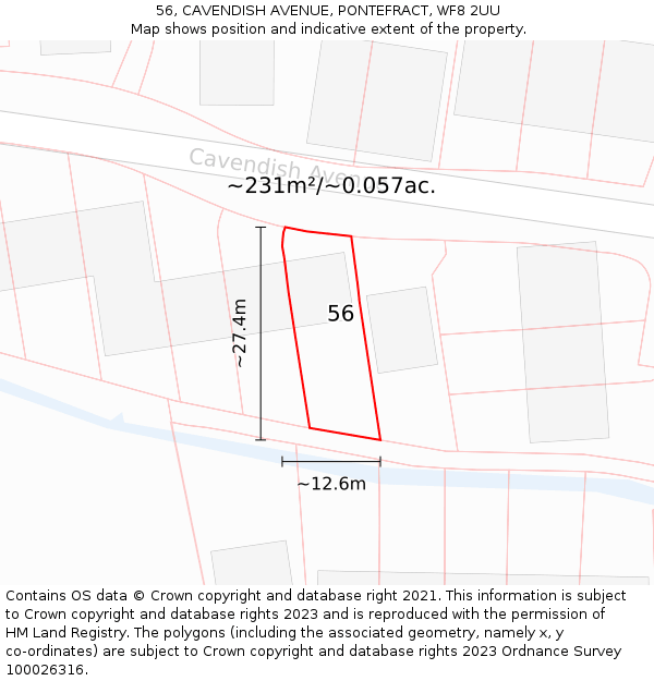 56, CAVENDISH AVENUE, PONTEFRACT, WF8 2UU: Plot and title map