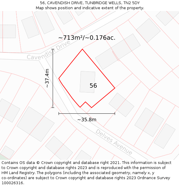 56, CAVENDISH DRIVE, TUNBRIDGE WELLS, TN2 5DY: Plot and title map