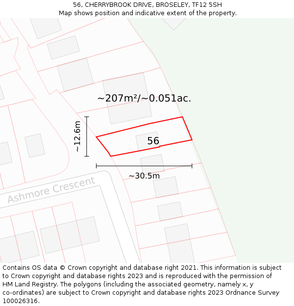 56, CHERRYBROOK DRIVE, BROSELEY, TF12 5SH: Plot and title map