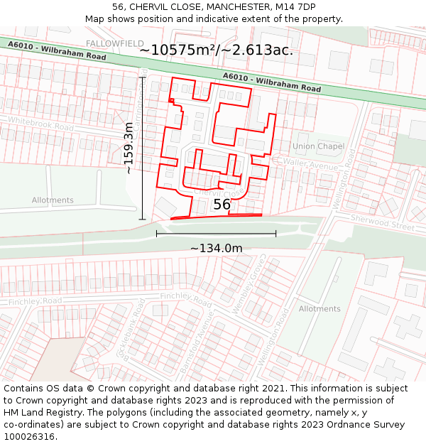 56, CHERVIL CLOSE, MANCHESTER, M14 7DP: Plot and title map