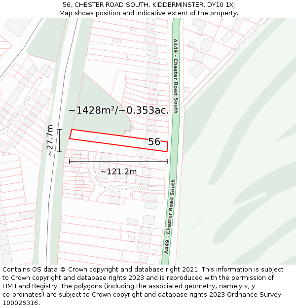 56, CHESTER ROAD SOUTH, KIDDERMINSTER, DY10 1XJ: Plot and title map