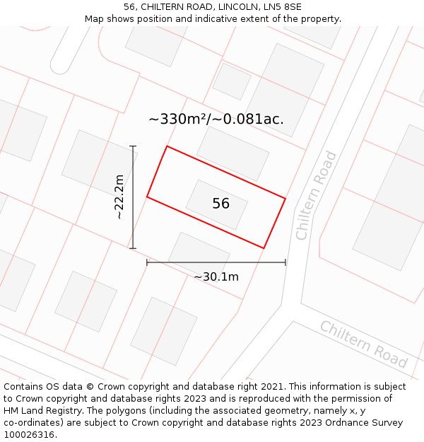 56, CHILTERN ROAD, LINCOLN, LN5 8SE: Plot and title map