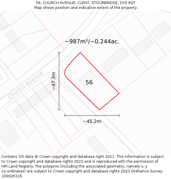 56, CHURCH AVENUE, CLENT, STOURBRIDGE, DY9 9QT: Plot and title map