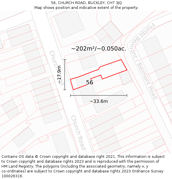 56, CHURCH ROAD, BUCKLEY, CH7 3JQ: Plot and title map