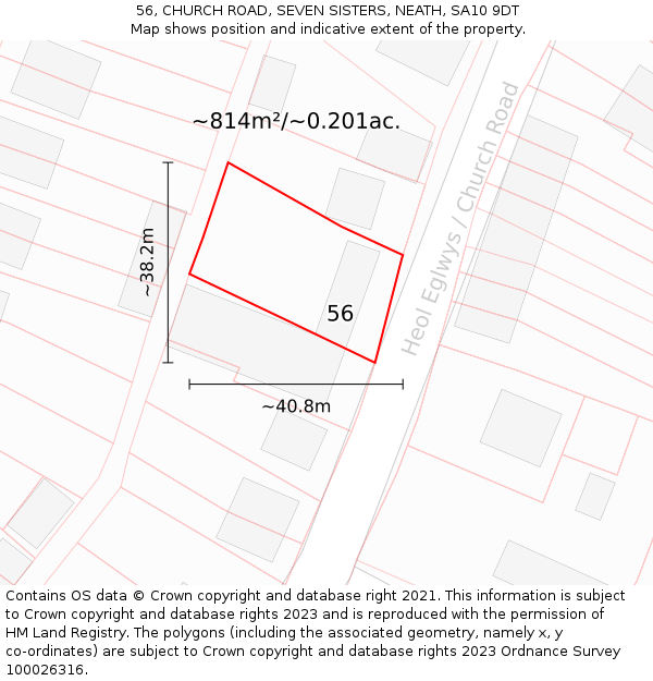56, CHURCH ROAD, SEVEN SISTERS, NEATH, SA10 9DT: Plot and title map