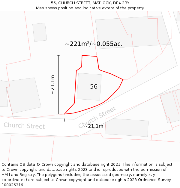 56, CHURCH STREET, MATLOCK, DE4 3BY: Plot and title map