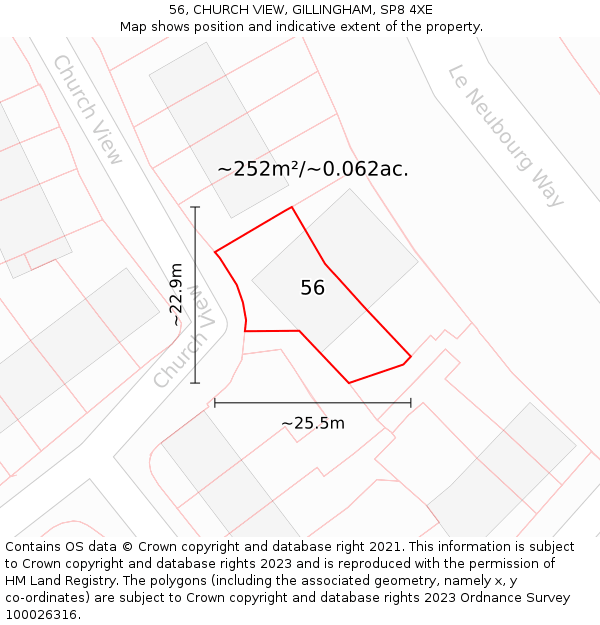 56, CHURCH VIEW, GILLINGHAM, SP8 4XE: Plot and title map