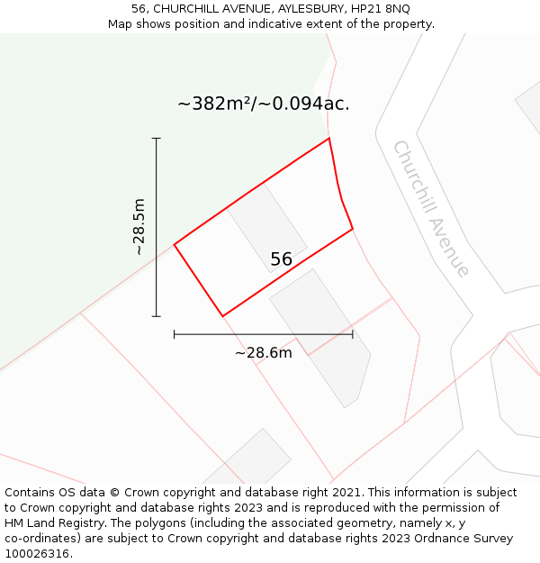56, CHURCHILL AVENUE, AYLESBURY, HP21 8NQ: Plot and title map