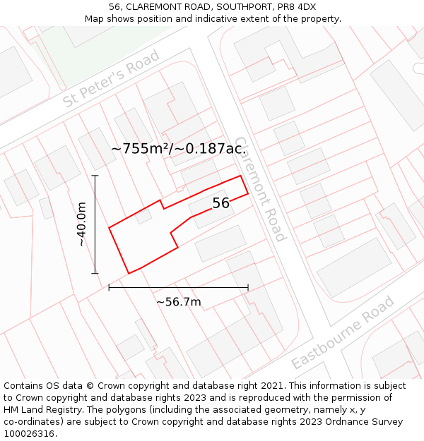 56, CLAREMONT ROAD, SOUTHPORT, PR8 4DX: Plot and title map