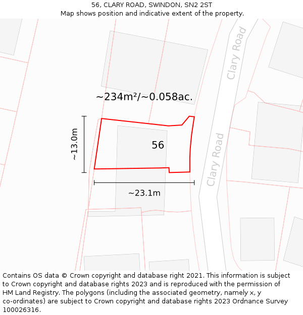 56, CLARY ROAD, SWINDON, SN2 2ST: Plot and title map