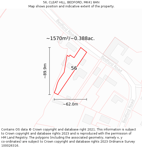 56, CLEAT HILL, BEDFORD, MK41 8AN: Plot and title map