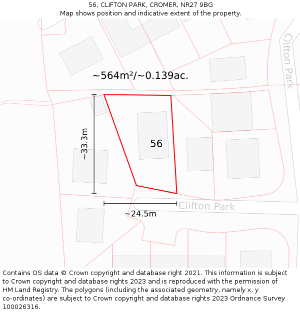 56, CLIFTON PARK, CROMER, NR27 9BG: Plot and title map