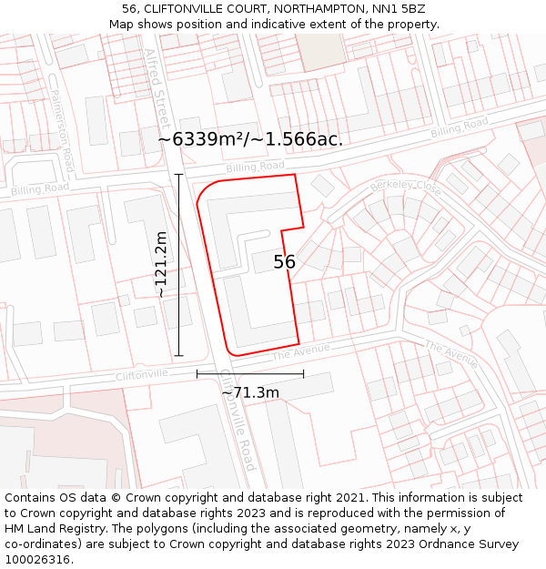 56, CLIFTONVILLE COURT, NORTHAMPTON, NN1 5BZ: Plot and title map
