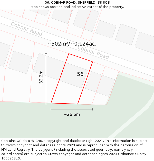 56, COBNAR ROAD, SHEFFIELD, S8 8QB: Plot and title map