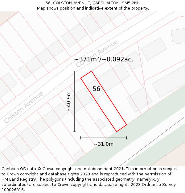 56, COLSTON AVENUE, CARSHALTON, SM5 2NU: Plot and title map