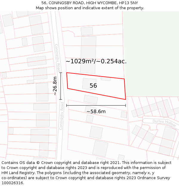 56, CONINGSBY ROAD, HIGH WYCOMBE, HP13 5NY: Plot and title map