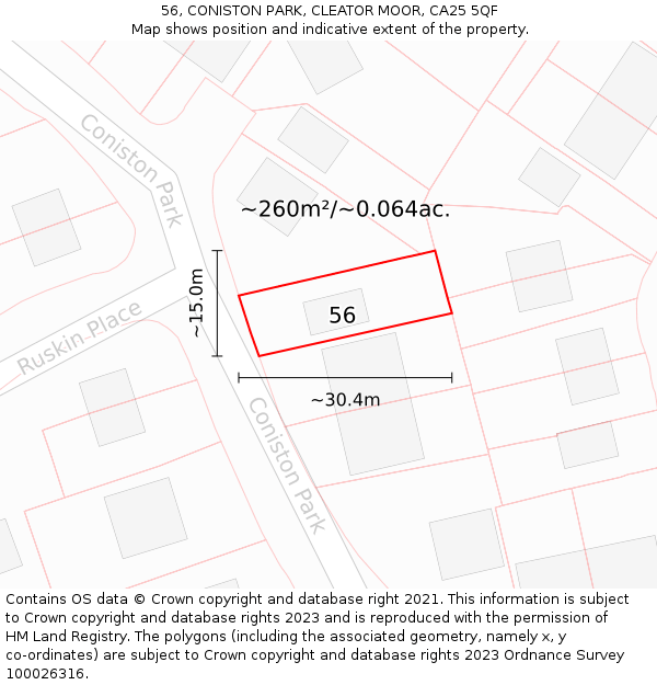 56, CONISTON PARK, CLEATOR MOOR, CA25 5QF: Plot and title map