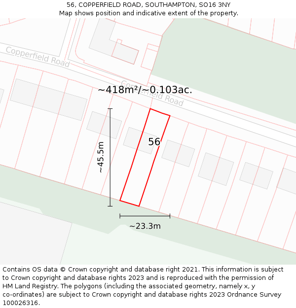 56, COPPERFIELD ROAD, SOUTHAMPTON, SO16 3NY: Plot and title map