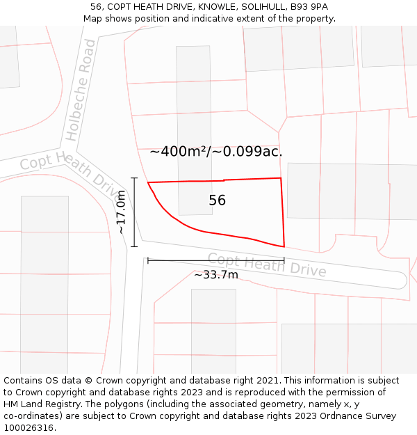 56, COPT HEATH DRIVE, KNOWLE, SOLIHULL, B93 9PA: Plot and title map