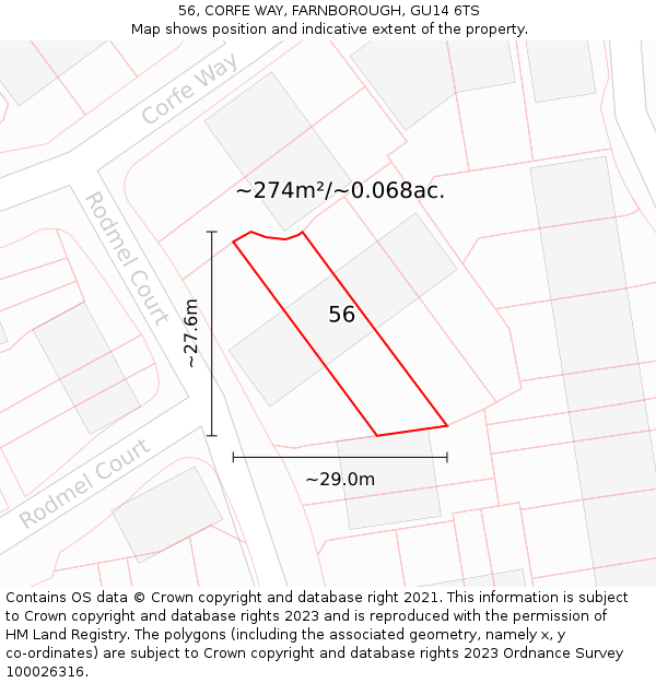 56, CORFE WAY, FARNBOROUGH, GU14 6TS: Plot and title map