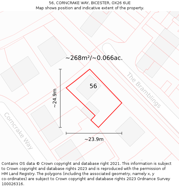 56, CORNCRAKE WAY, BICESTER, OX26 6UE: Plot and title map