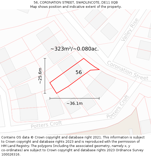 56, CORONATION STREET, SWADLINCOTE, DE11 0QB: Plot and title map