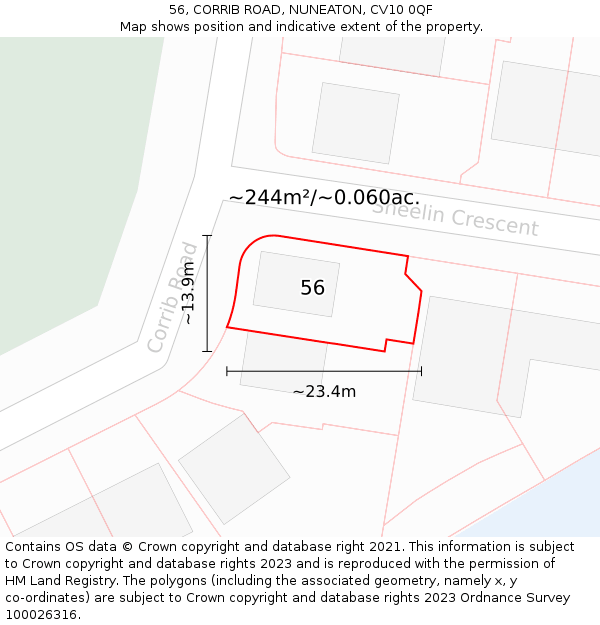 56, CORRIB ROAD, NUNEATON, CV10 0QF: Plot and title map