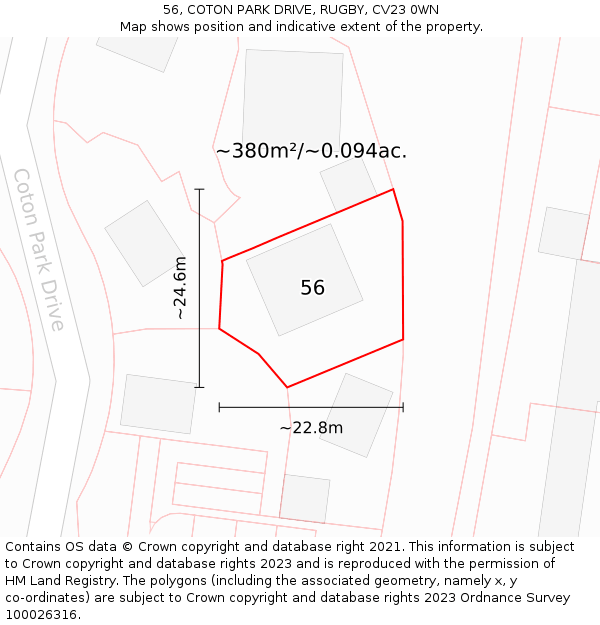 56, COTON PARK DRIVE, RUGBY, CV23 0WN: Plot and title map