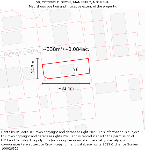 56, COTSWOLD GROVE, MANSFIELD, NG18 3HH: Plot and title map