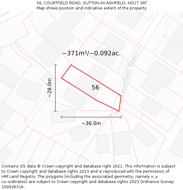 56, COURTFIELD ROAD, SUTTON-IN-ASHFIELD, NG17 3AT: Plot and title map