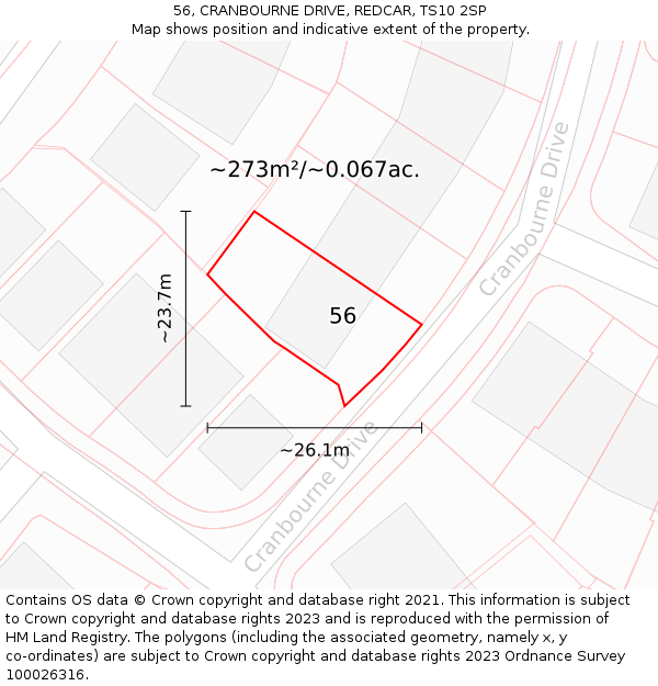 56, CRANBOURNE DRIVE, REDCAR, TS10 2SP: Plot and title map