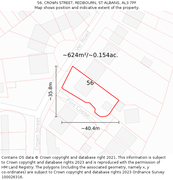 56, CROWN STREET, REDBOURN, ST ALBANS, AL3 7PF: Plot and title map