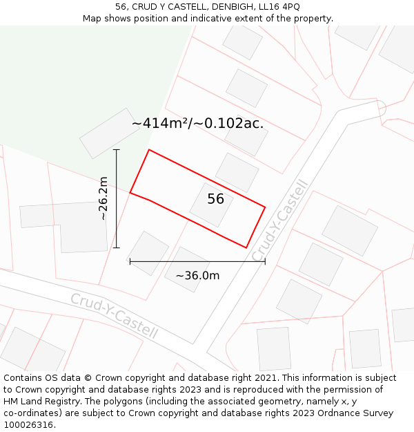 56, CRUD Y CASTELL, DENBIGH, LL16 4PQ: Plot and title map