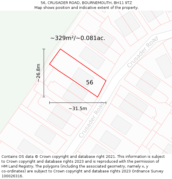 56, CRUSADER ROAD, BOURNEMOUTH, BH11 9TZ: Plot and title map
