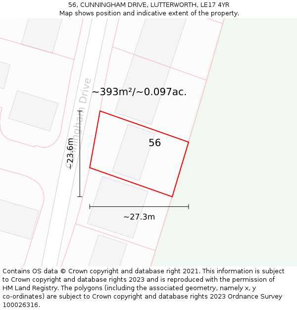 56, CUNNINGHAM DRIVE, LUTTERWORTH, LE17 4YR: Plot and title map