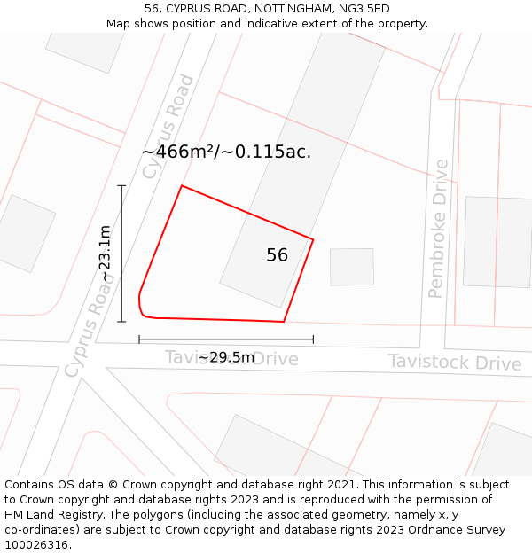 56, CYPRUS ROAD, NOTTINGHAM, NG3 5ED: Plot and title map