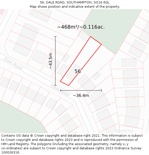 56, DALE ROAD, SOUTHAMPTON, SO16 6QL: Plot and title map