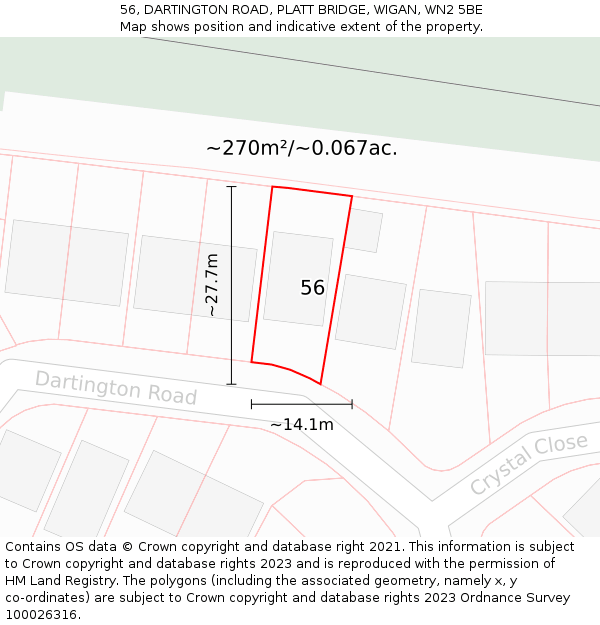 56, DARTINGTON ROAD, PLATT BRIDGE, WIGAN, WN2 5BE: Plot and title map