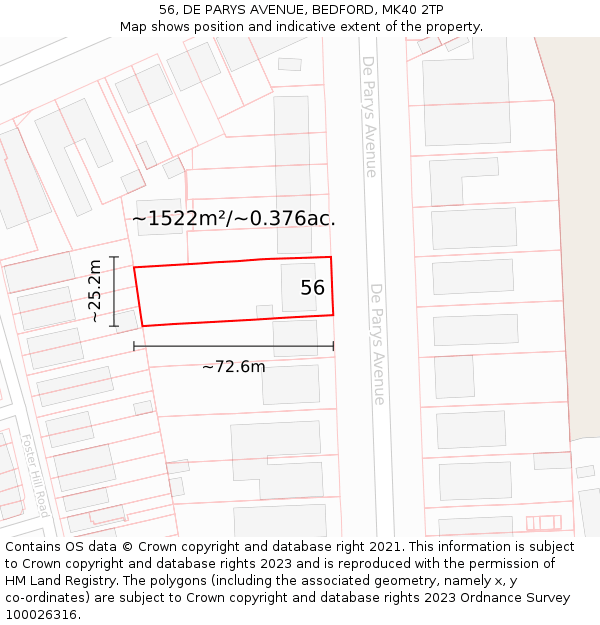 56, DE PARYS AVENUE, BEDFORD, MK40 2TP: Plot and title map