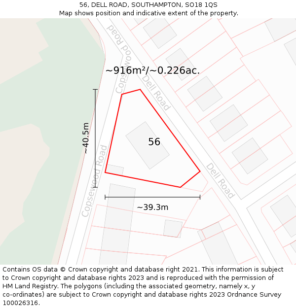 56, DELL ROAD, SOUTHAMPTON, SO18 1QS: Plot and title map