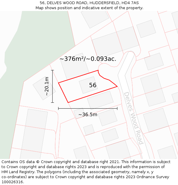 56, DELVES WOOD ROAD, HUDDERSFIELD, HD4 7AS: Plot and title map