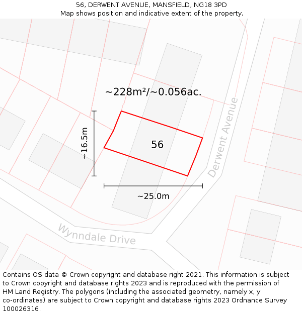 56, DERWENT AVENUE, MANSFIELD, NG18 3PD: Plot and title map