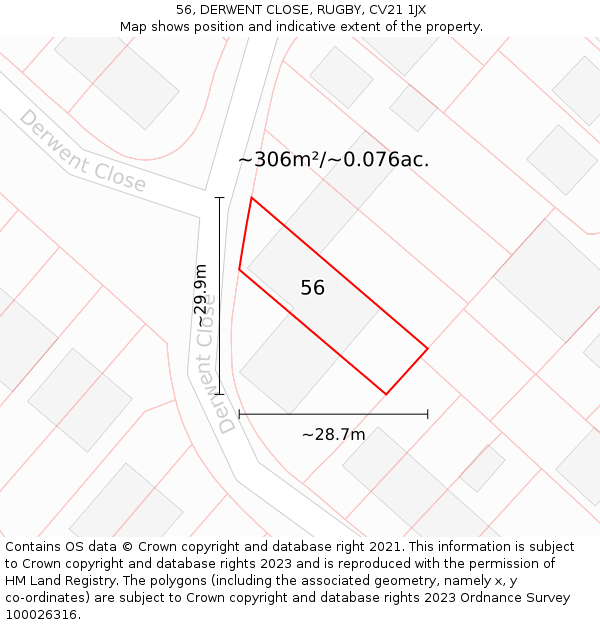 56, DERWENT CLOSE, RUGBY, CV21 1JX: Plot and title map