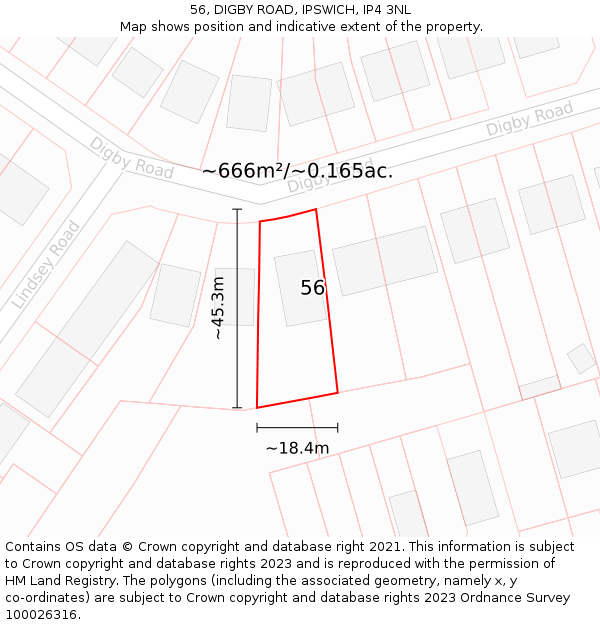 56, DIGBY ROAD, IPSWICH, IP4 3NL: Plot and title map