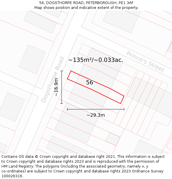 56, DOGSTHORPE ROAD, PETERBOROUGH, PE1 3AF: Plot and title map