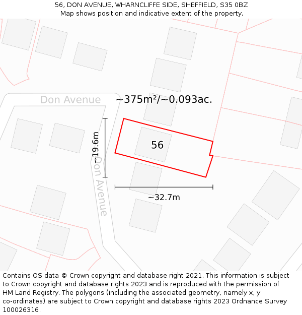 56, DON AVENUE, WHARNCLIFFE SIDE, SHEFFIELD, S35 0BZ: Plot and title map