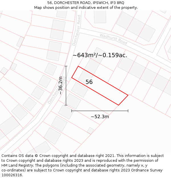 56, DORCHESTER ROAD, IPSWICH, IP3 8RQ: Plot and title map