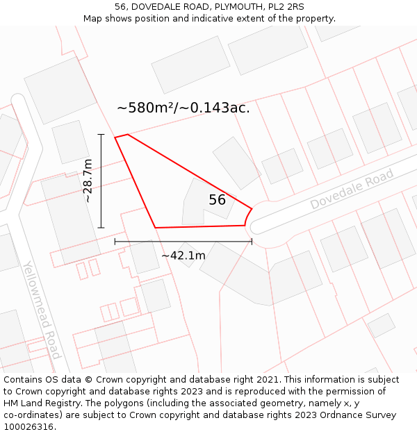 56, DOVEDALE ROAD, PLYMOUTH, PL2 2RS: Plot and title map